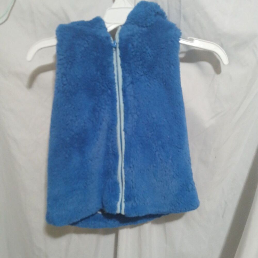 Lily And Dan Boys Blue Faux Fur Ears Hooded Vest Zip front 4T